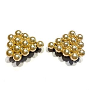 Vintage Dress Clips Mid Century Elegant Silvertone & Pearl Bead Triangles Chic